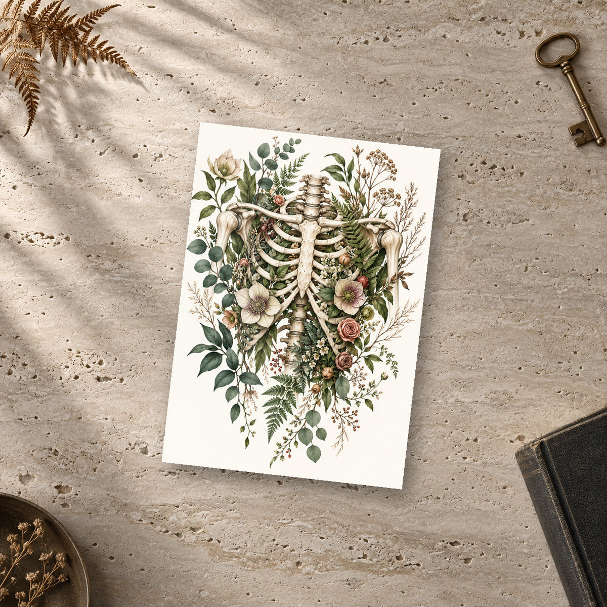 Woodland Ribcage Botanical Print – unframed glossy print on a surface