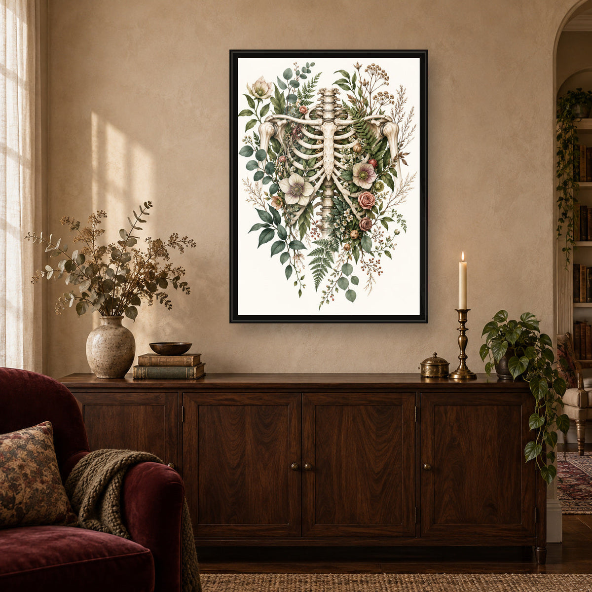 Woodland Ribcage Botanical Print – lifestyle room mockup